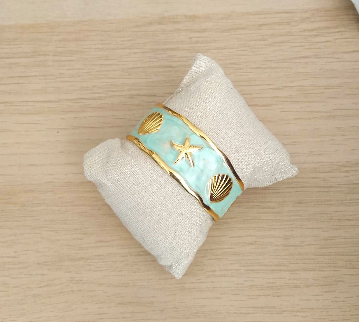 Brazalete Verde Conchas acero