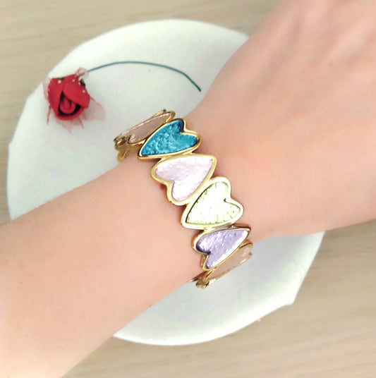 Brazalete Corazones de colores acero