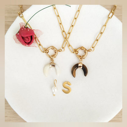 Collar moderno Luna-Estrella mineral acero