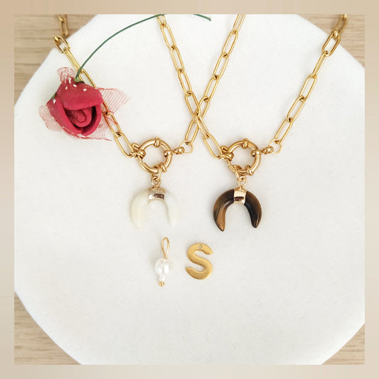 Collar moderno Luna-Estrella mineral acero