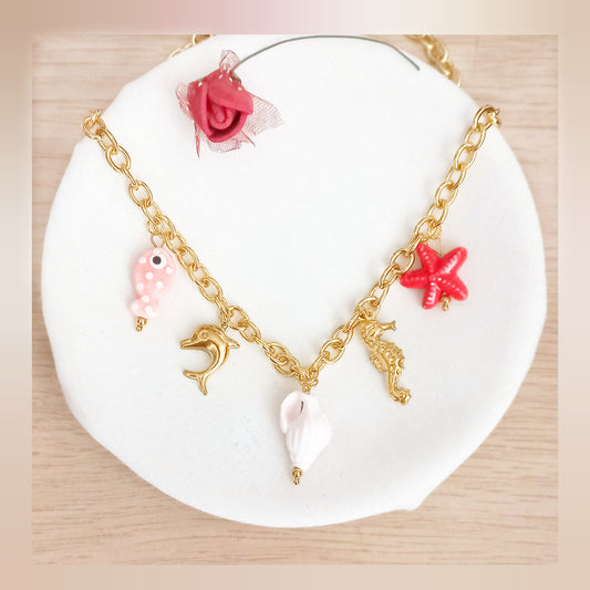 Collar Charms Peces y caracola acero