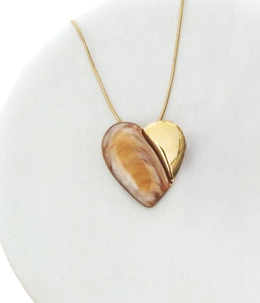 Collar Corazón Marrón dorado acero
