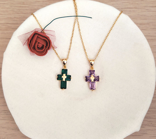Collar Cruz cristal dorado