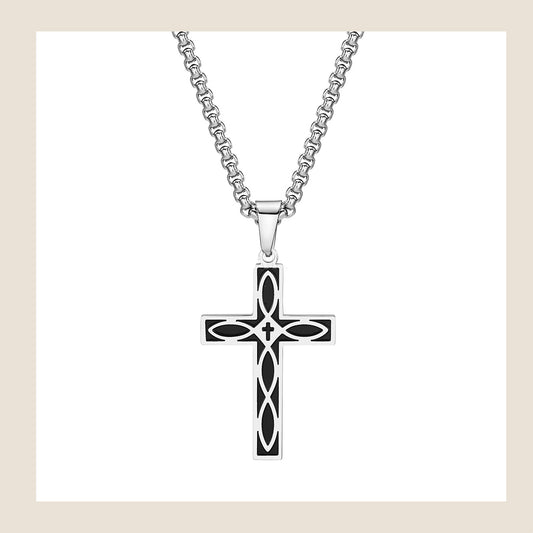 Collar Cruz negra y plata