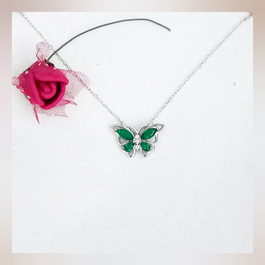 Collar Mariposa verde plata