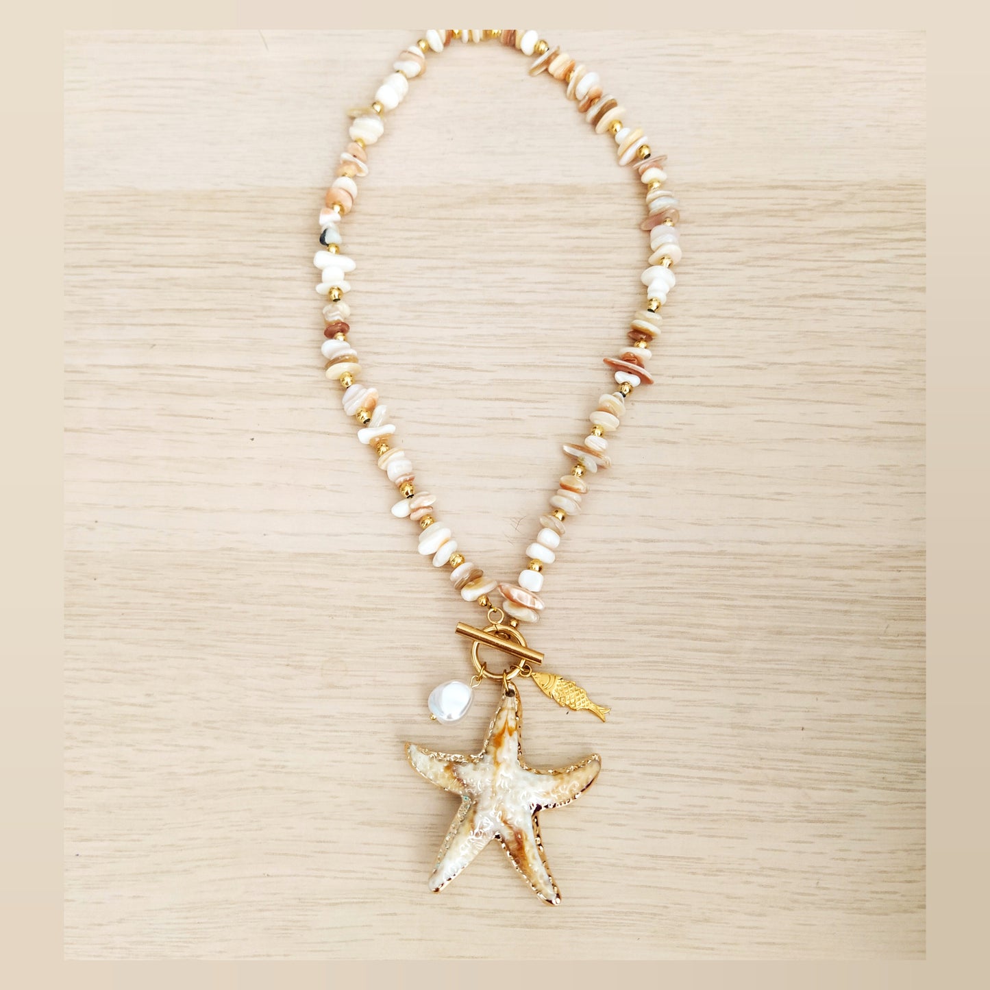 Collar piedras Estrella Mar-perla acero