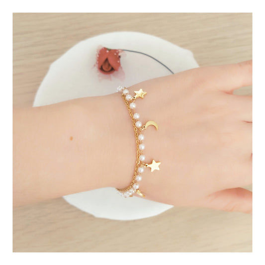 Doble Pulsera Perlas y Colgantes