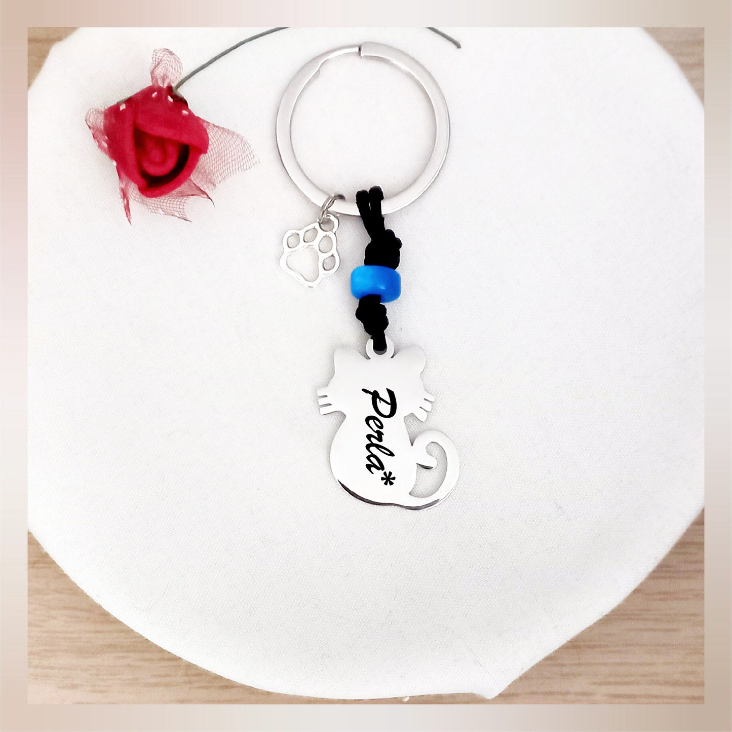 Llavero personalizado Gato acero