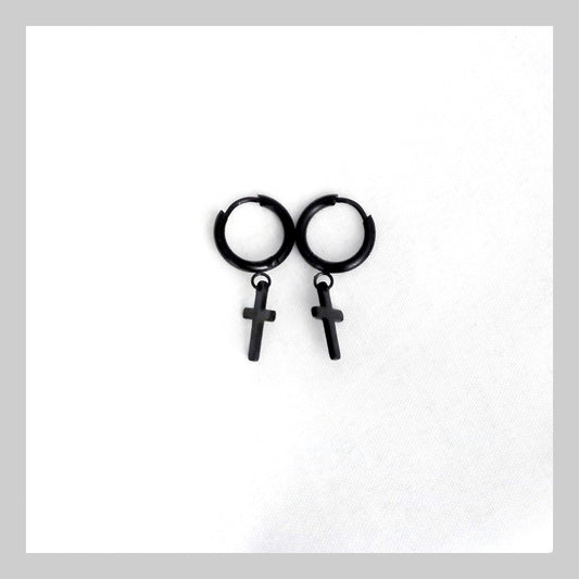 Pendientes aros cruces negras acero