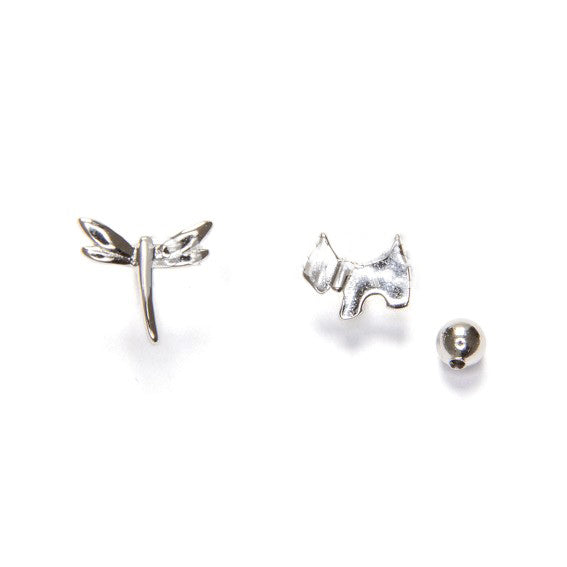 Pendientes Libélula y perro plata