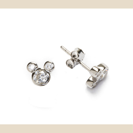 Pendientes mini Ratón circonitas plata