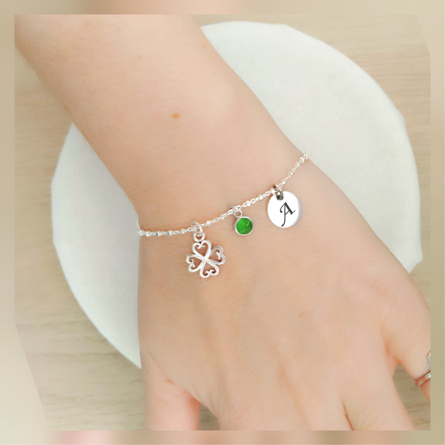 Pulsera Inicial y Trébol Suerte plata