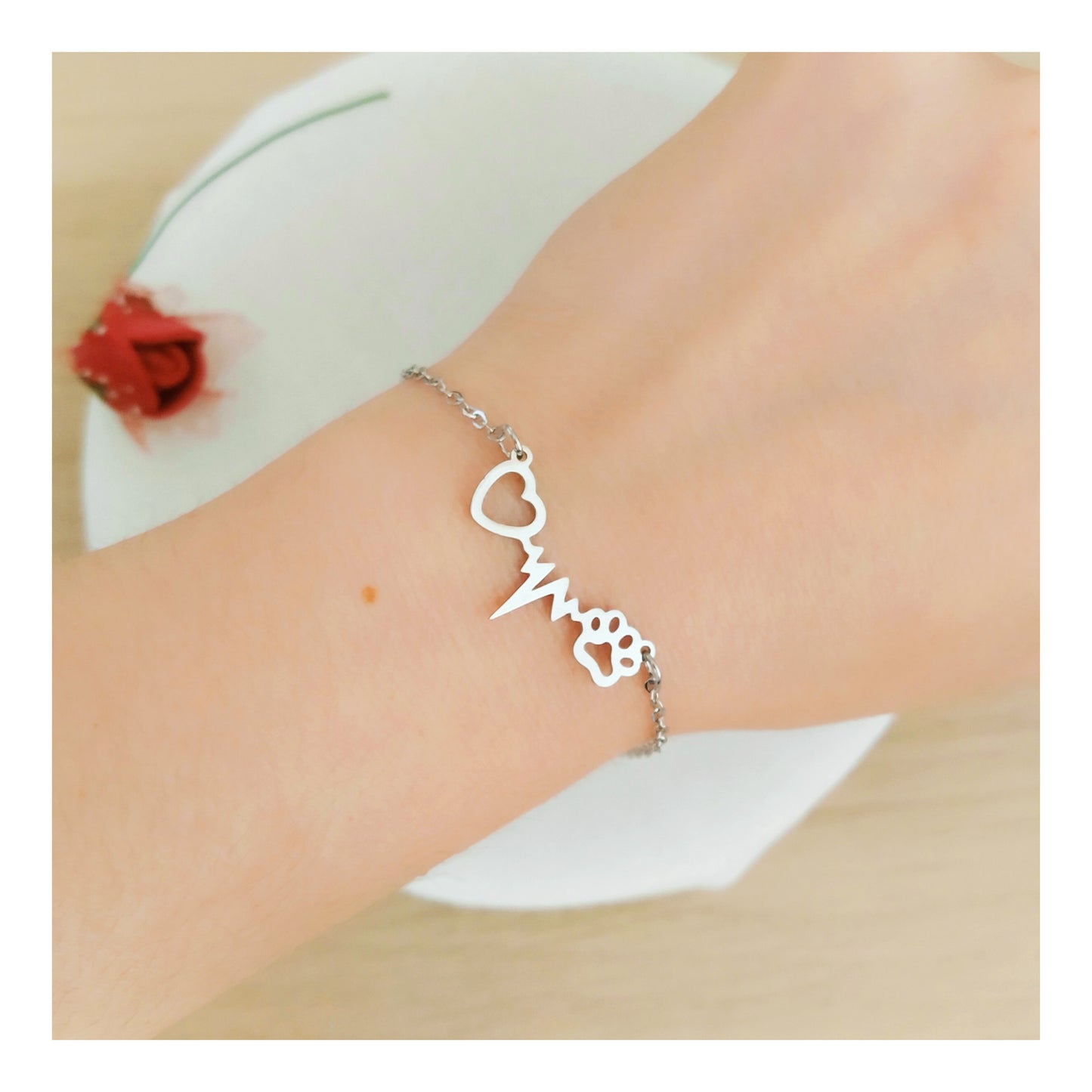 Pulsera Corazón y Huella acero