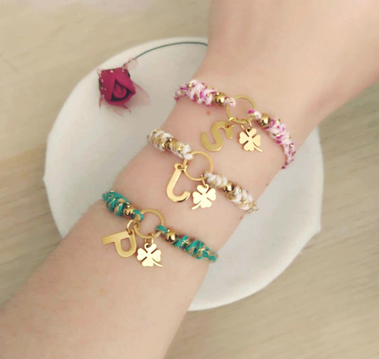 Pulsera Candy inicial + trébol acero