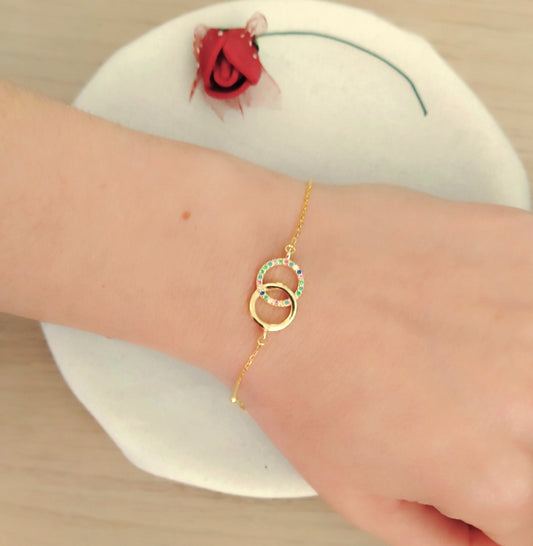 Pulsera Doble Círculo circonitas plata
