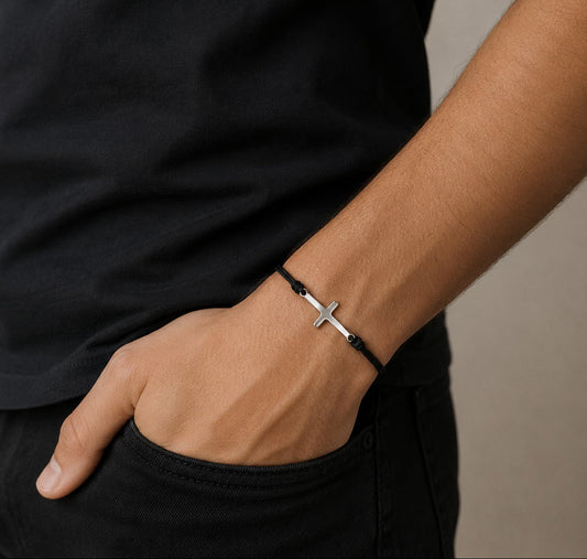 Pulsera cuerda Cruz en acero