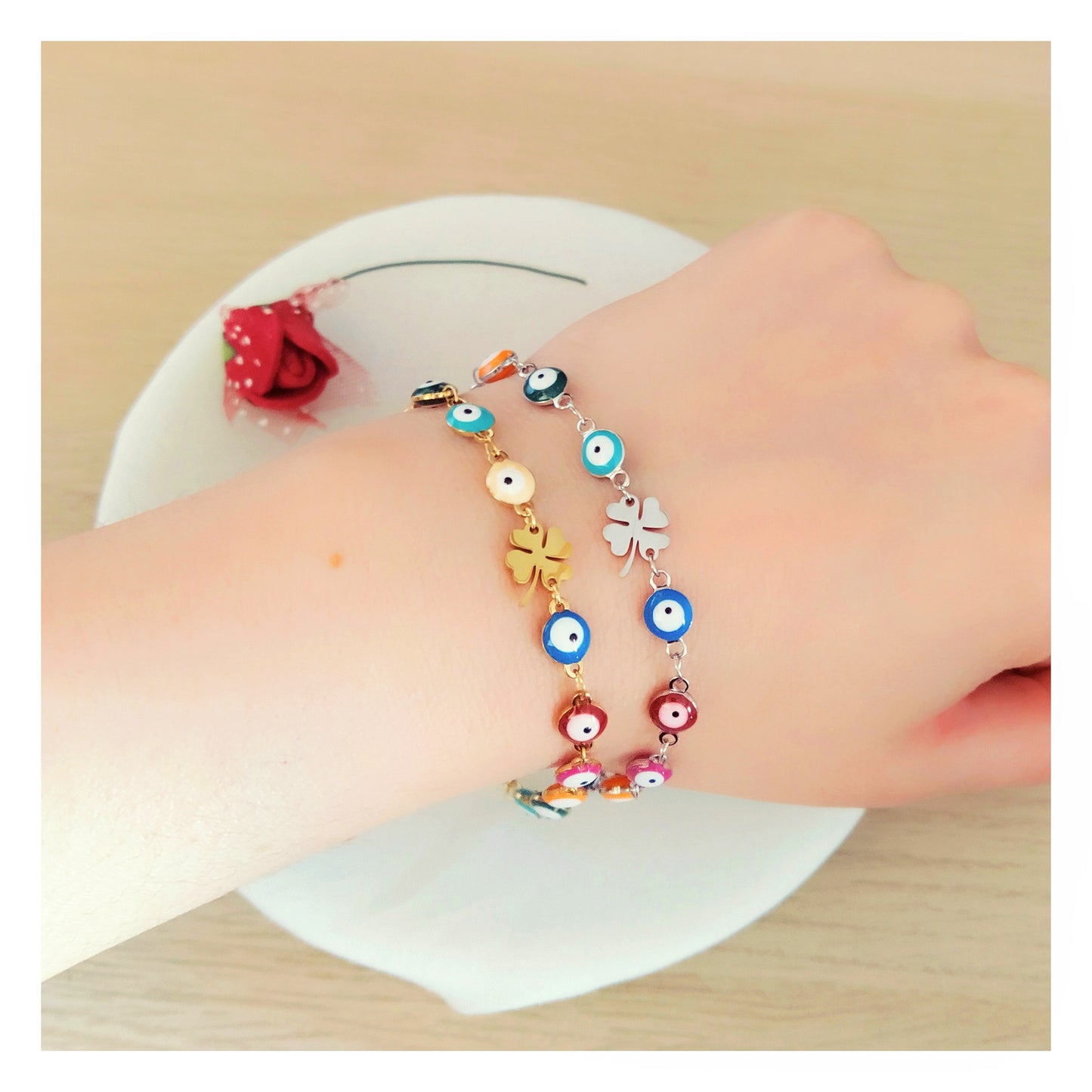 Pulsera ojos turcos y trébol