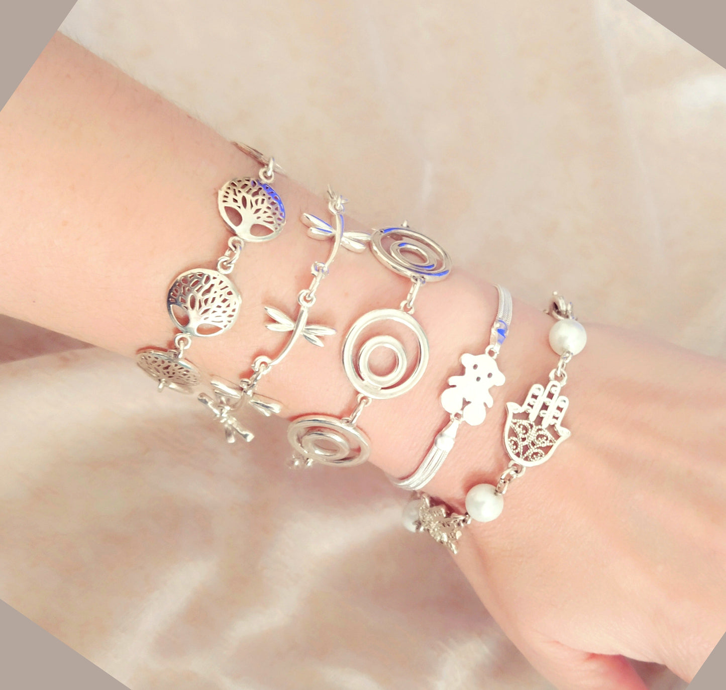Pulsera árbol-libélula-círculos-oso-Fátima