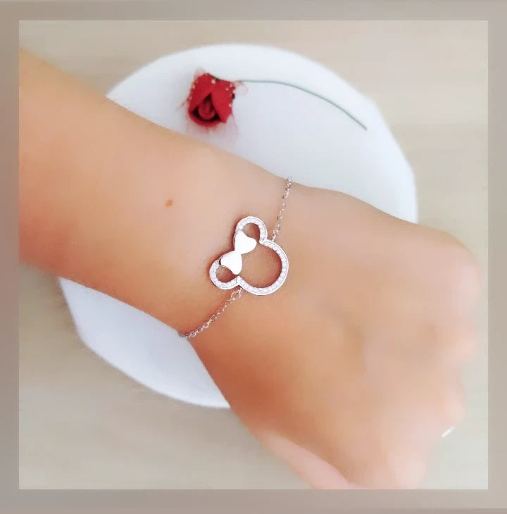 Pulsera Ratita lazo y circonitas plata