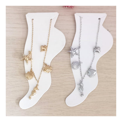 Tobillera charms Caballito mar acero