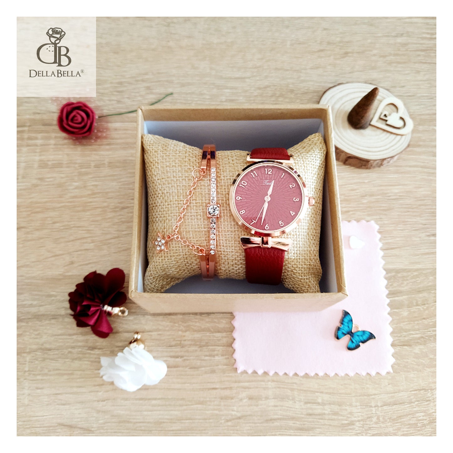 Conjunto reloj cuero + pulsera