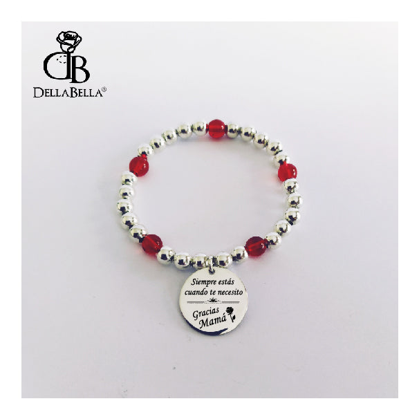 Pulsera bolas Plata-Rojo