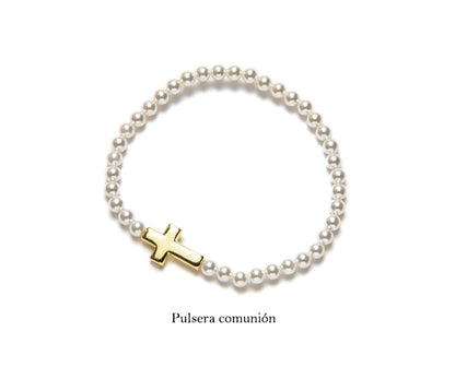 Pulsera comunión perlas y cruz