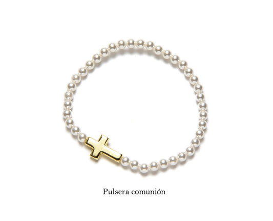 Pulsera comunión perlas y cruz