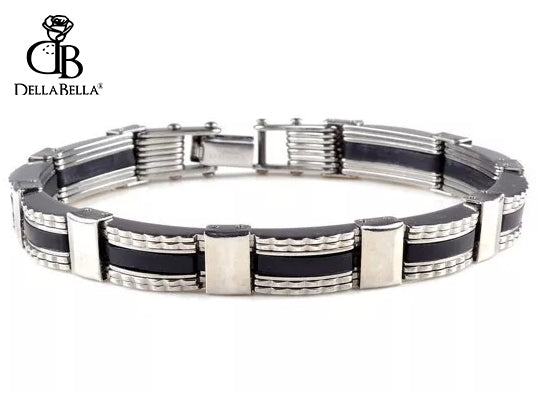 Pulsera acero negro-plata hombre