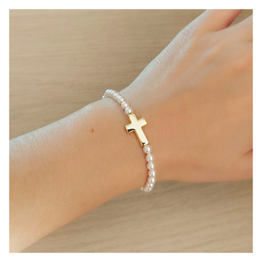 Pulsera comunión perlas y cruz