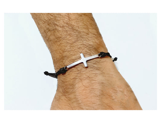 Pulsera cuerda Cruz en acero