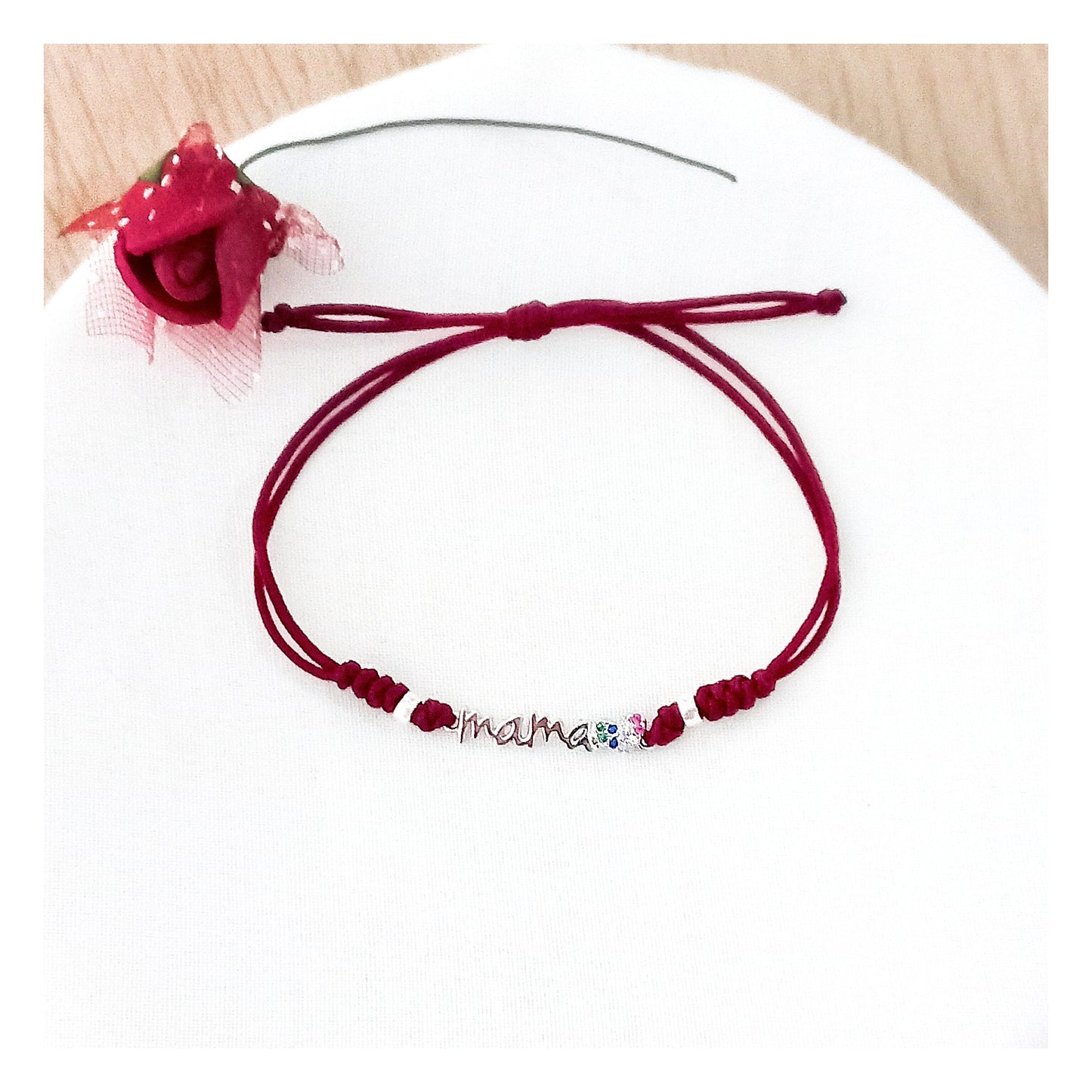 Pulsera cuerda Mamá corazón plata